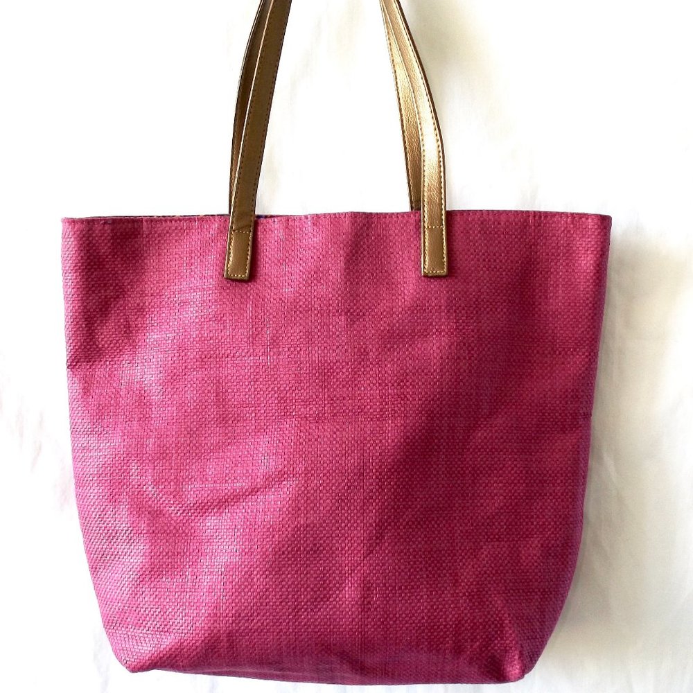 Pink Fuchsia Weave Tote with Copper Color Trim, Large, Excellent Condition! - Picture 10 of 11